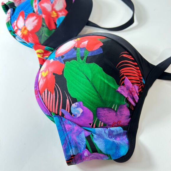 Into The Bleu Multicolored Tropical Floral Print Underwire Bikini Top Size 36D - Picture 5 of 10